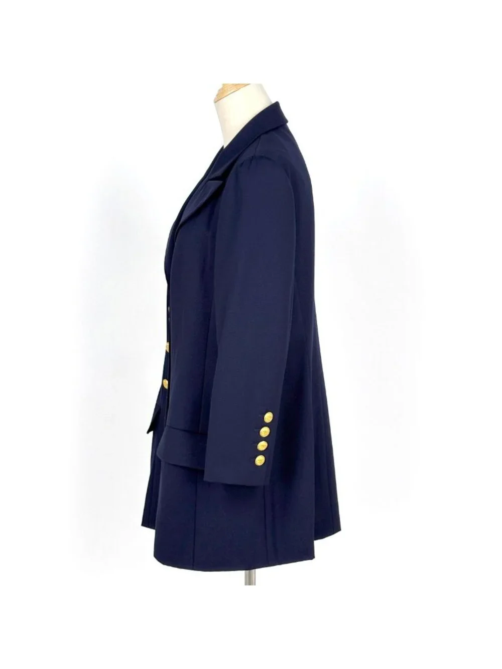 Chanel CC Logo Button Tailored Jacket Outer Wool Navy